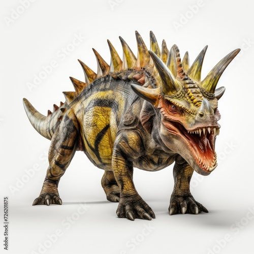 Isolated wooden toy depicting a Tyrannosaurus Rex dinosaur 