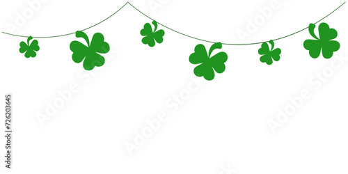 St Patrick Day green bunting pennants with clover symbol, flags garland, Irish holiday. vector element for greeting card, poster, banner isolated on white background.