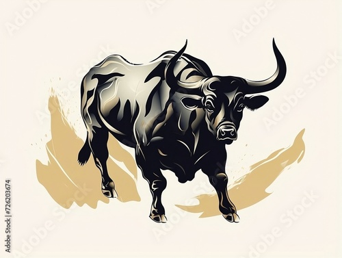Black and white bull silhouette on a white background