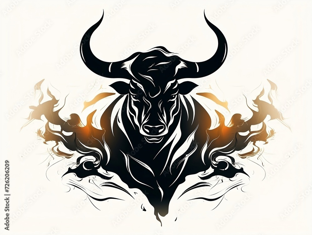 Black and white bull silhouette on a white background Black and white bull silhouette on a white background