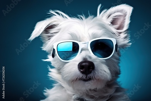 Portrait of a west highland white terrier wearing blue sunglasses © Obsidian