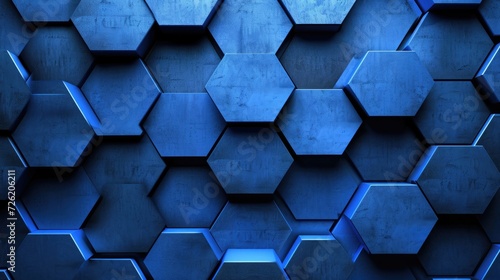 A background adorned with a mesmerizing blue hexagon pattern exudes modern elegance. Ai Generated