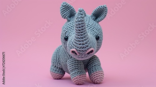 Crocheted cute rhinoceros against a solid pastel background, a whimsical handmade creation, Ai Generated. © Crazy Juke