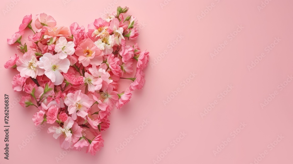 A flower heart shape on pastel pink background, perfect for Mother's Day, Ai Generated. A flower heart shape on pastel pink background, perfect for Mother's Day, Ai Generated.