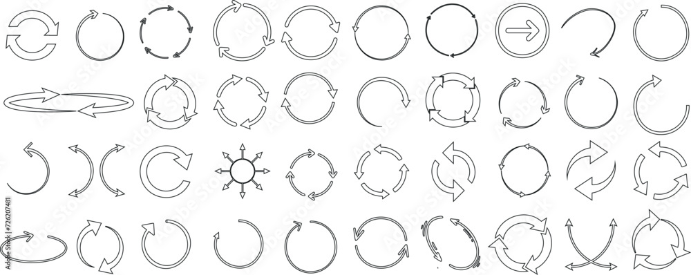 Circular arrows vector set, diverse designs for workflow layout, diagram, web design. for efficient visual communication. Unique styles, solid, dashed, patterns, clockwise motion, cycles, rotations Circular arrows vector set, diverse designs for workflow layout, diagram, web design. for efficient visual communication. Unique styles, solid, dashed, patterns, clockwise motion, cycles, rotations