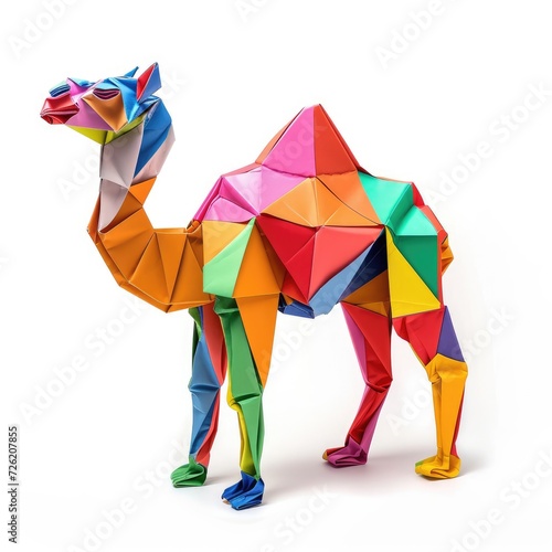 Colorful Origami camel  Unique Paper Polygon Artwork  Ideal Pet Concept  Ai Generated