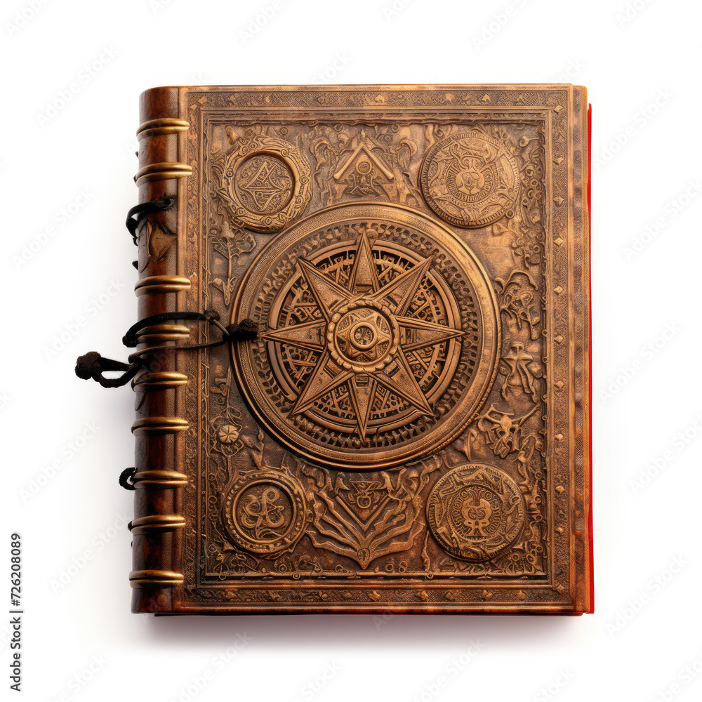 Magical book of spells, spellbook with mystic runes and symbols, Ai Generated.