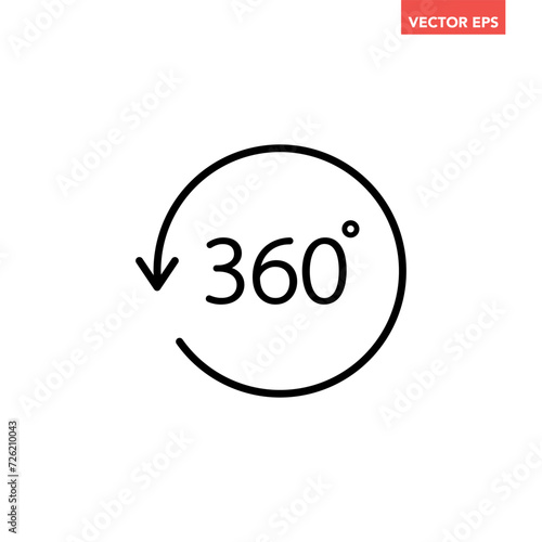 Black single round 360 degrees icon, simple arrow rotation shape flat design vector pictogram vector for app ads logotype web website button ui ux interface elements isolated on white background