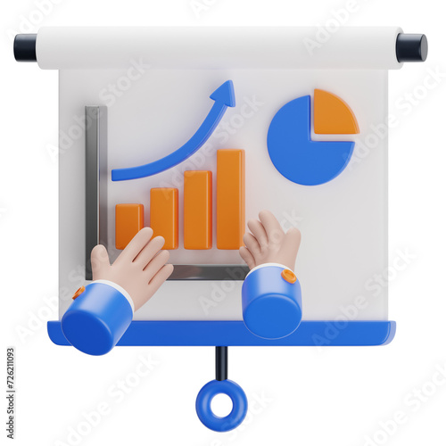 Business Presentation and Chart Analytics 3D Icon with Transparent Background PNG File