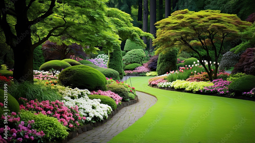 Beautiful home landscape garden. Beautiful flower garden.