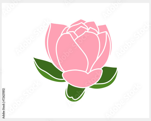 Stencil lotos rose flower with leaf clipart isolated Hand drawn cartoon nature Vector stock illustration EPS 10