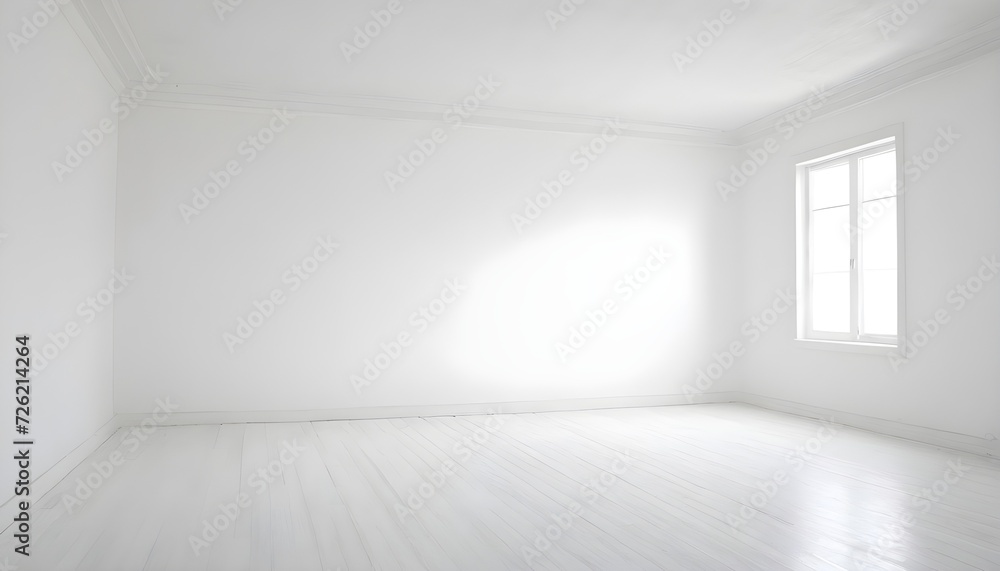 Empty white room, white parquet floor, small window Empty white room, white parquet floor, small window