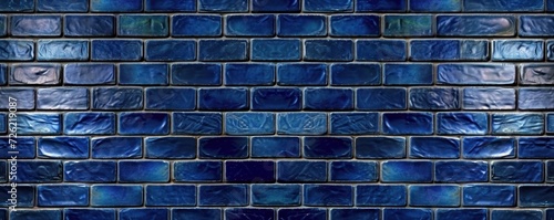 Dark blue brick subway tiles ceramic wall texture wide tile background banner panorama  seamless pattern  Generative AI 