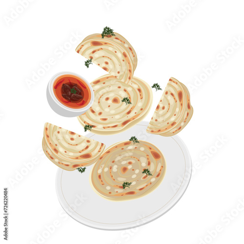 Flatbread Parotta Paratha or Canai levitation vector illustration logo