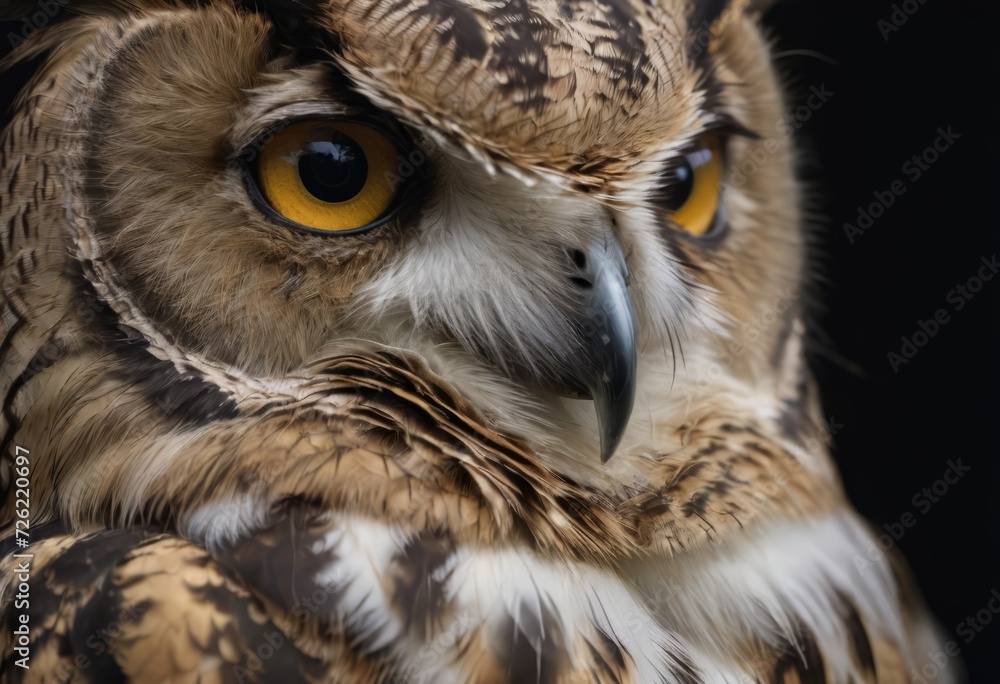 Obraz premium An Eurasian Eagle Owl staring at something out of shot in a woodland setting.