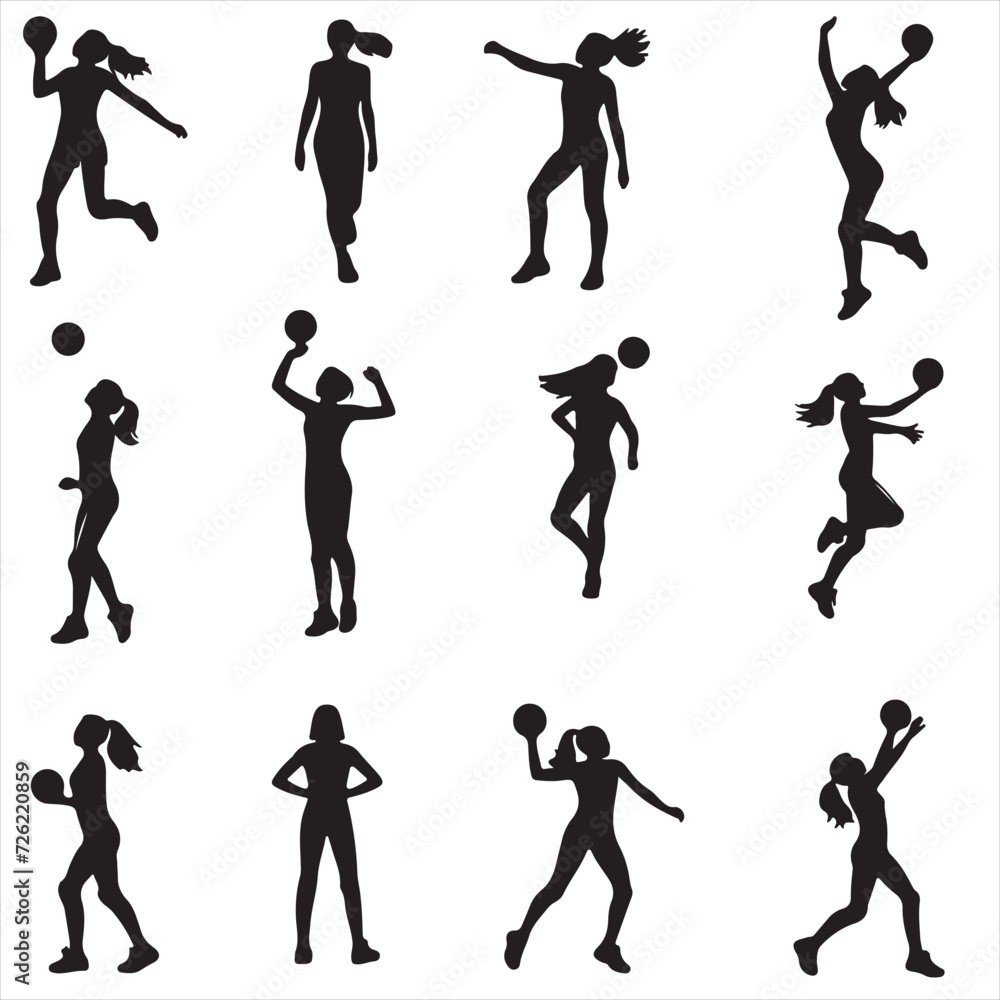 set of volleyball players silhouettes , volleyball players silhouettes , group of volleyball players silhouettes , volleyball silhouettes  , women volleyball silhouettes