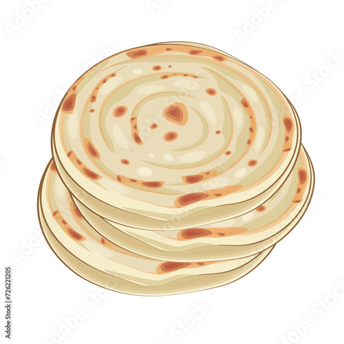 Simple cartoon Flatbread Parotta Paratha or Canai vector illustration logo