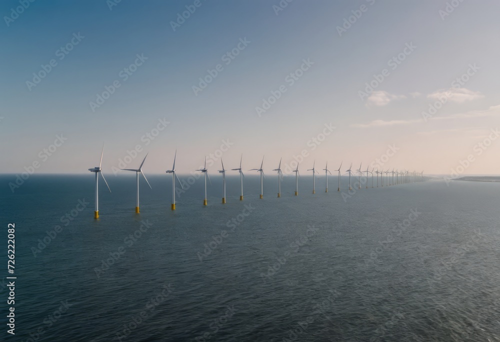 Obraz premium offshore wind farm at dusk, renewable energy background