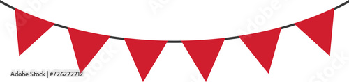 Seamless red triangle party bunting border. birthday party decoration. Flat design illustration. photo