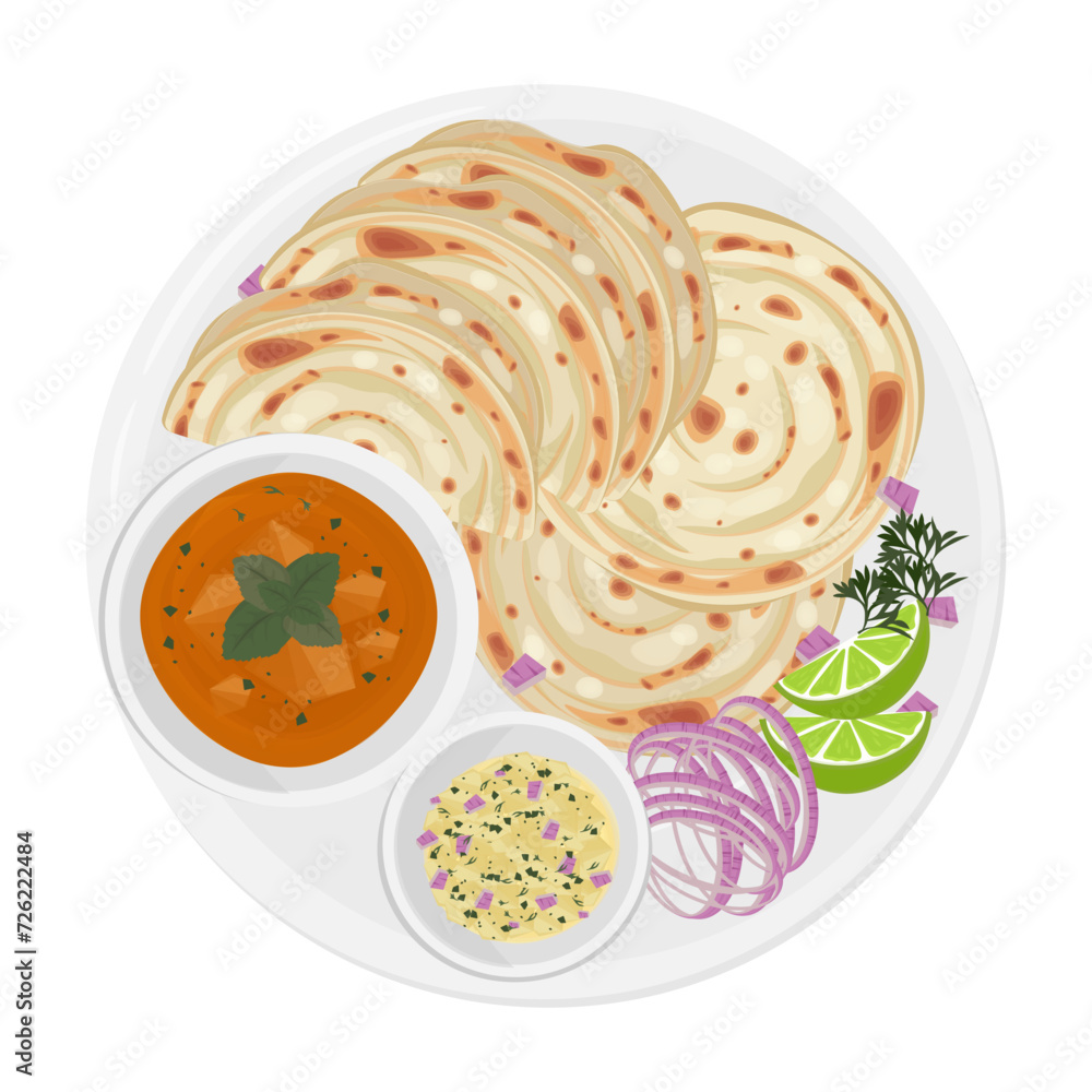 Kerala Paratha Malabar Paratha or curry Paratha vector illustration logo