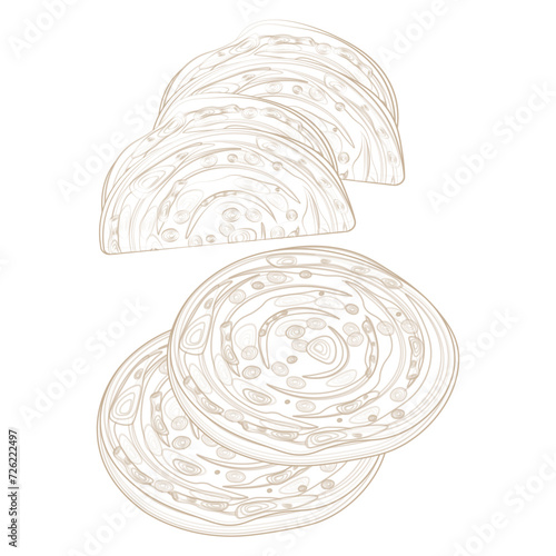 Simple line art Traditional Indian food Parotta Paratha or Canai vector illustration logo