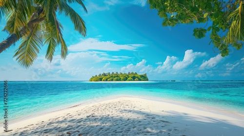 Sandy tropical beach with island on background - 1