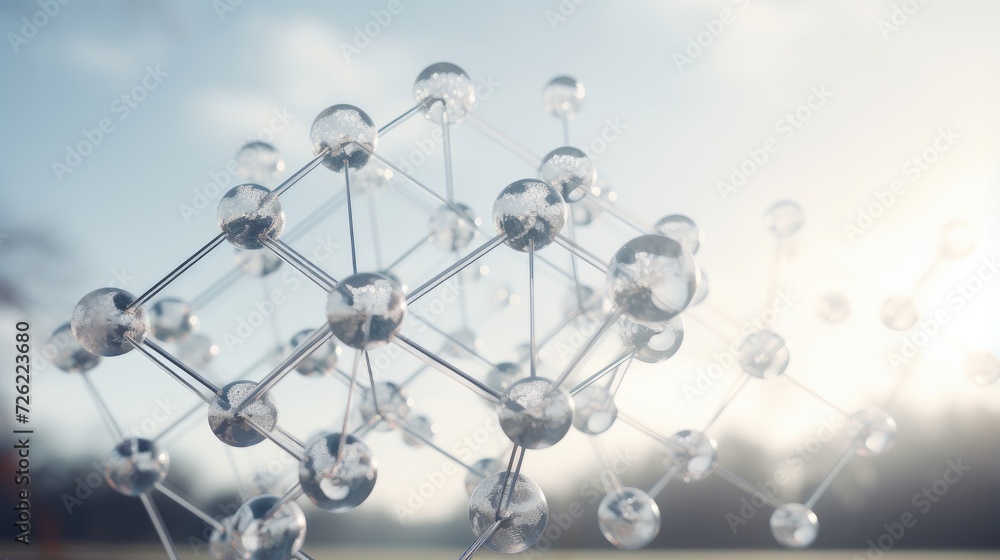A molecule structure is shown in the sky. Generative AI. A molecule structure is shown in the sky. Generative AI.