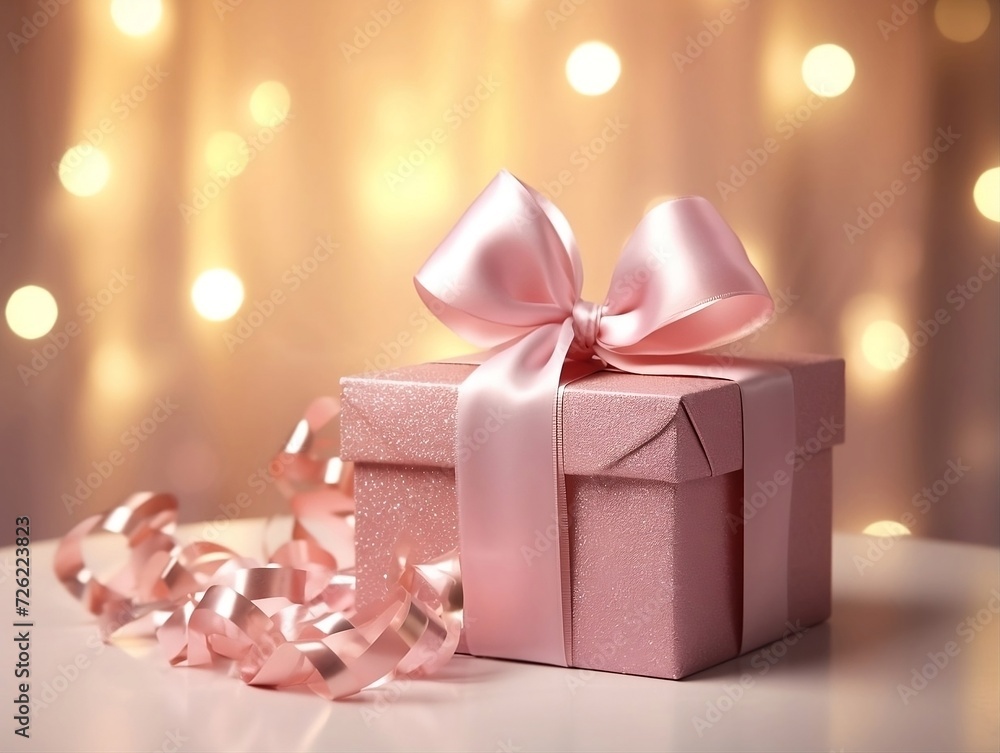 Pink gift box with ribbon Pink gift box with ribbon