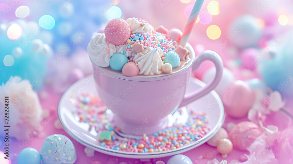 Pink milkshake topped with whipped cream and colorful sprinkles
Pink milkshake topped with whipped cream and colorful sprinkles
