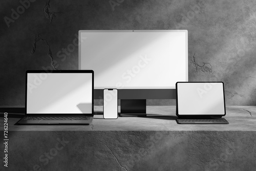 PSD device mockup with shadow wall background 