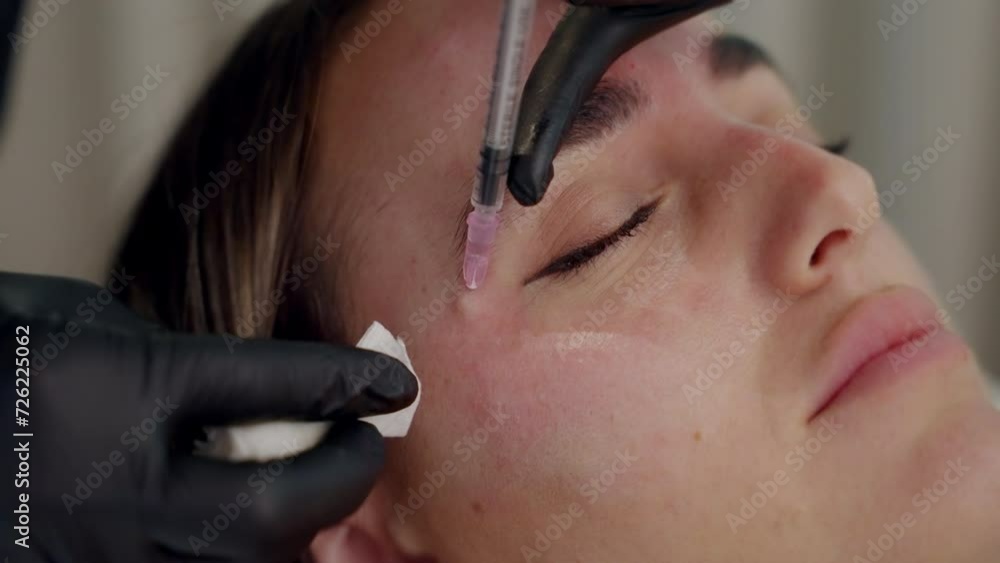Close up Botox injection. doctor's hands in gloves doing beauty ...