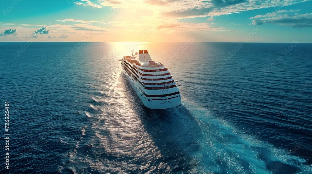 drone photography of luxury cruise ship sailing in the middle of the ocean