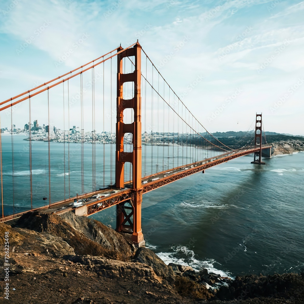 Fototapeta premium Bridge city concept modern city over river