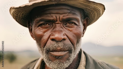 middleaged African man stands, eyes displaying aliveness and deep connection to nature, form of emotional attachment. This psychological term refers to profound and often complex bond one develops photo