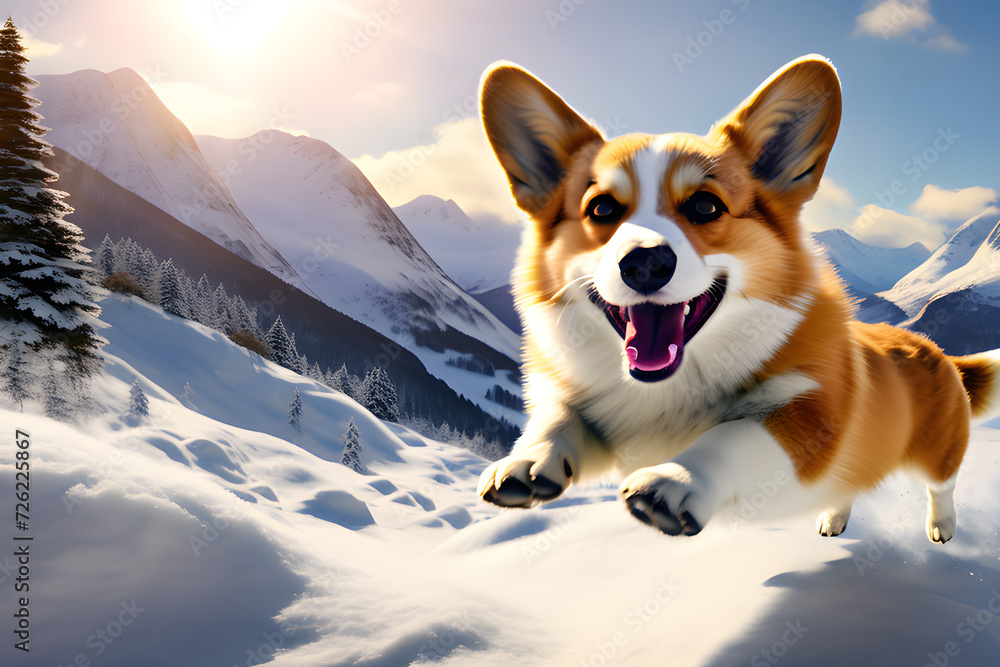 The sight of Welsh Corgis leaping around in the vast snowy mountains