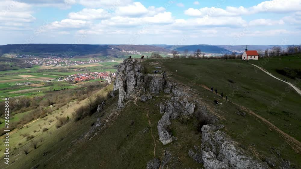 Walberla Hill Drone Video of Cliff and Chapel during a sunny day Walberla Hill Drone Video of Cliff and Chapel during a sunny day