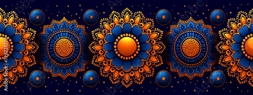 Cosmic Symphony: A Whirlwind of Blue and Orange Circles and Stars
