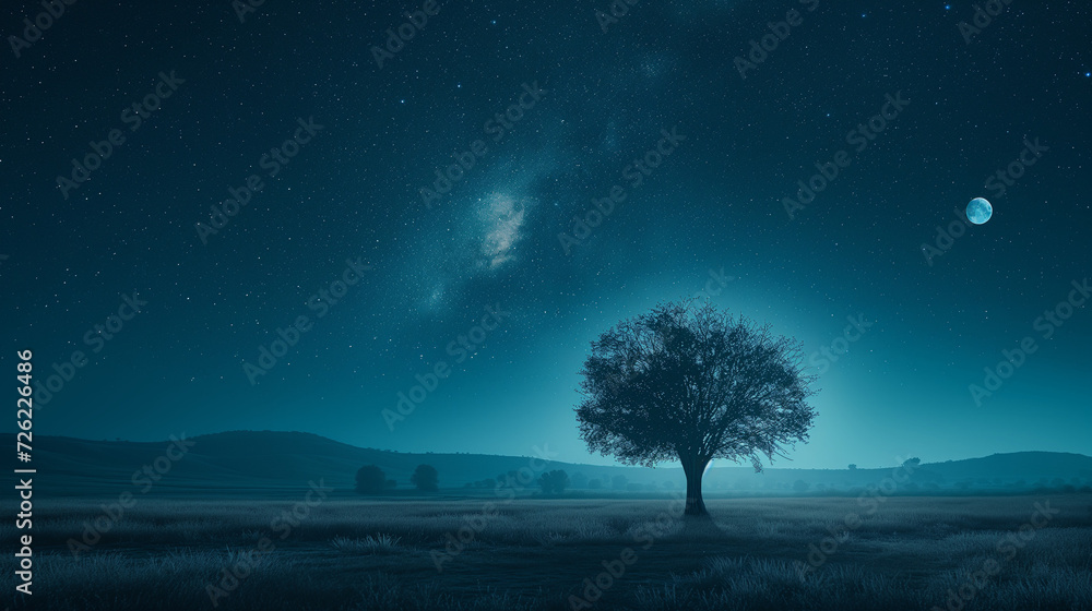 tree in the night with milky way night sky