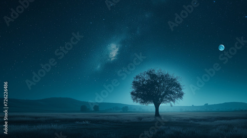 tree in the night with milky way night sky