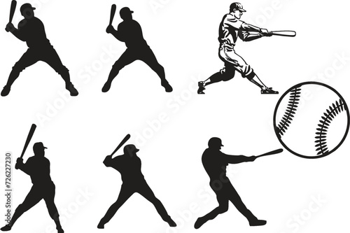 Set of Baseball player silhouette. Softball silhouette collection icon. Baseball game tournament poster, banner or flyer idea. Editable vector, easy to change color or manipulate. eps 10.