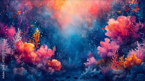 watercolor background underwater life seamless pattern. © Sagar