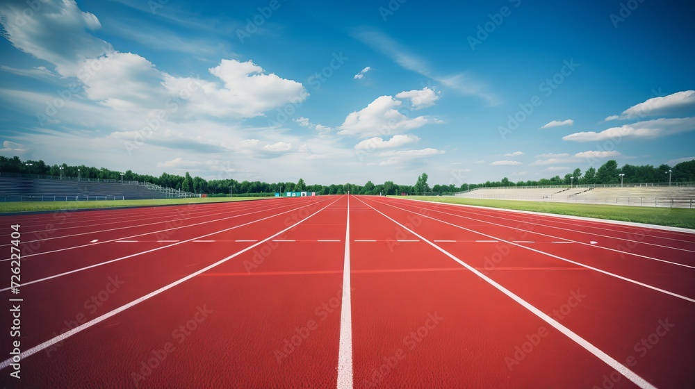 Running track with no runners and flawless surface against sky