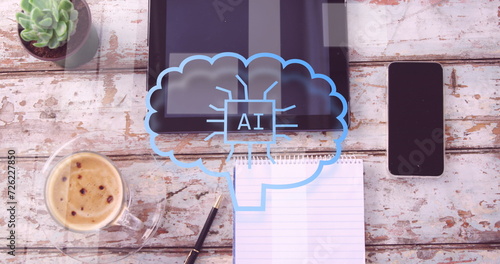Image of ai data processing over tablet, smartphone and notebook