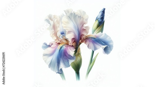 Elegant bouquet of irises painted in watercolor. Spring Festival.
