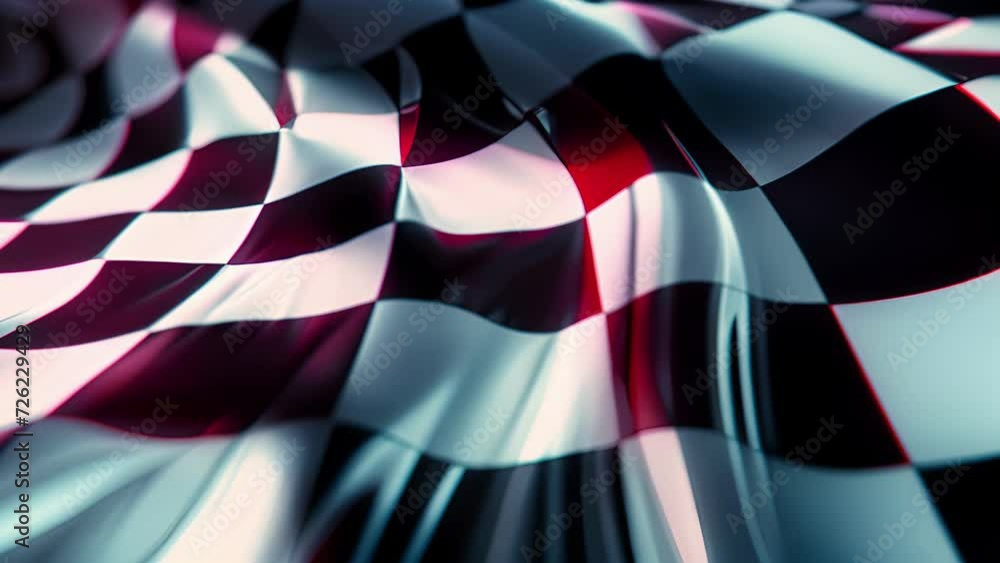 A high angle shot of the checkered flag being unfurled the lines and patterns stretching out and filling the frame. A high angle shot of the checkered flag being unfurled the lines and patterns stretching out and filling the frame.