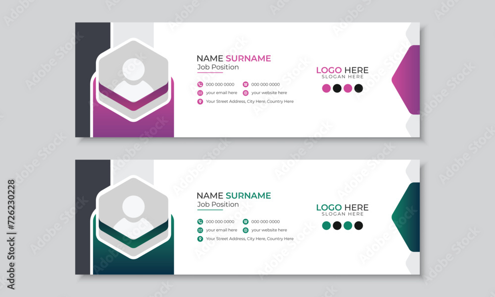 Modern professional email signature or email footer template design, multipurpose corporate business banner layout, creative vector design in 2 colors bundle set, easy to use and edit