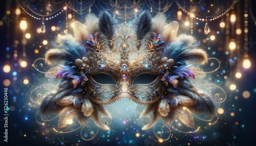 an ornate carnival mask adorned with feathers and lace © Riz