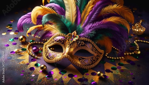 an ornate carnival mask adorned with feathers and lace
