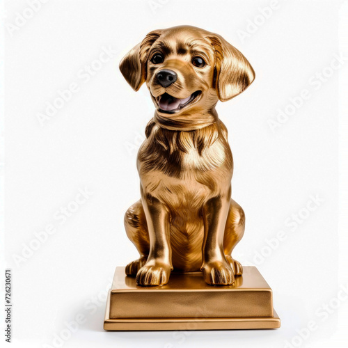 Golden dog award trophy isolated on white. Award for the first place