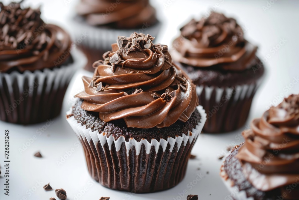 Delicious chocolate cupcakes on white background. Delicious chocolate cupcakes on white background.